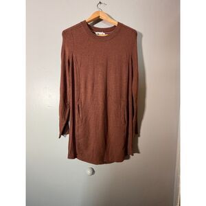 Athleta Balance Tunic Medium Brown Long Sleeve Pocket Athleisure Top